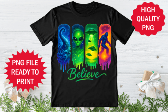 Believe of Alien Ufo Design T-shirt Png