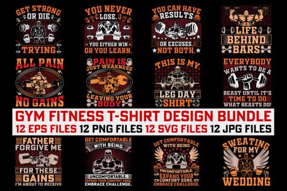 Gym Fitness T-Shirt Design Bundle Strong