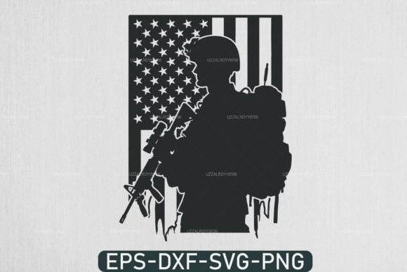 US Soldier with American Flag Svg Design